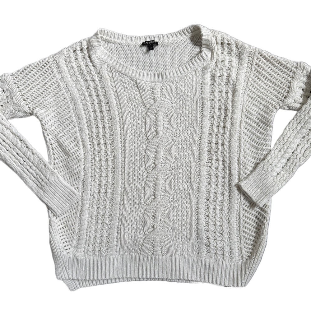 EXPRESS CREAM CABLE KNIT OVERSIZED FULL LENGTH CREWNECK SWEATER SIZE XS